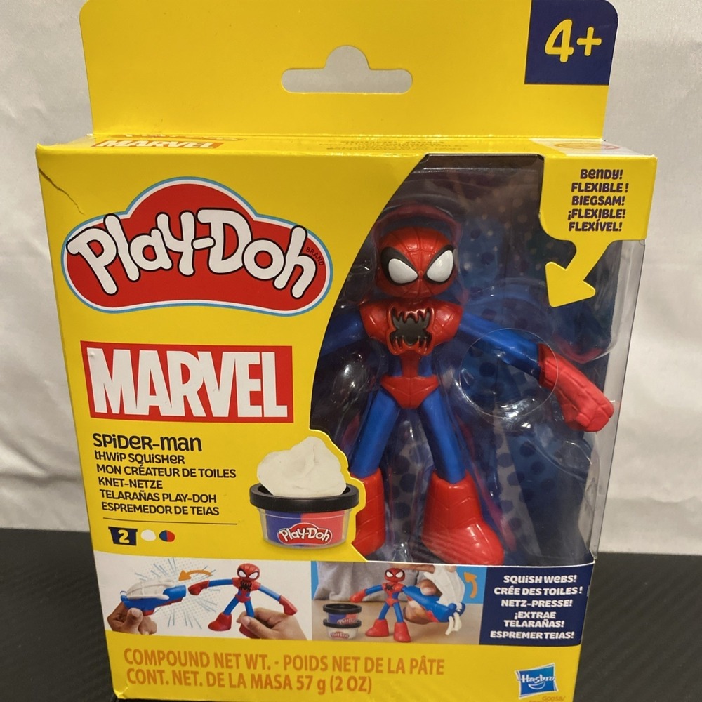 Play-Doh Marvel Spider-man Playset Bendy‎ Action Fig +Web Squisher + 2 Compounds